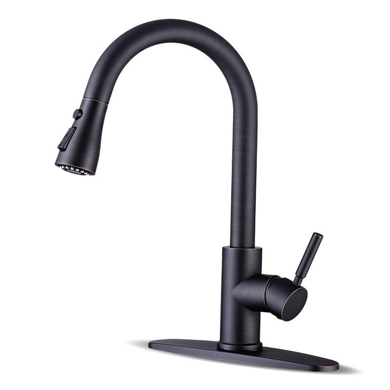 WEWE Kitchen faucets with Pull Down Sprayer, Farmhouse Kitchen Faucet Oil Rubbed Bronze Commercial Modern high arc Stainless Steel Single Handle Single Hole for Utility rv Laundry Sinks - Image 1